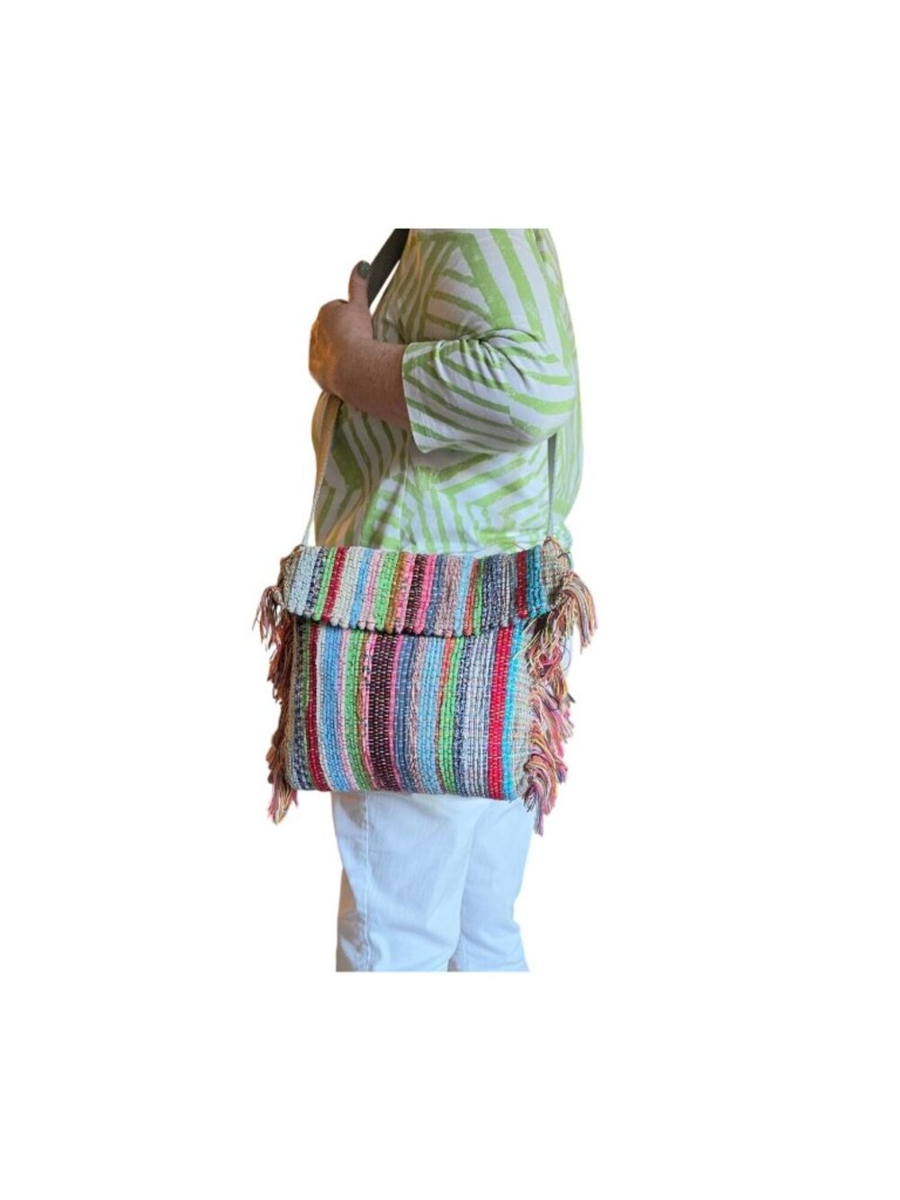 Handmade Boho Rag Rug Striped Shoulder Bag Tote - Picture 2 of 7